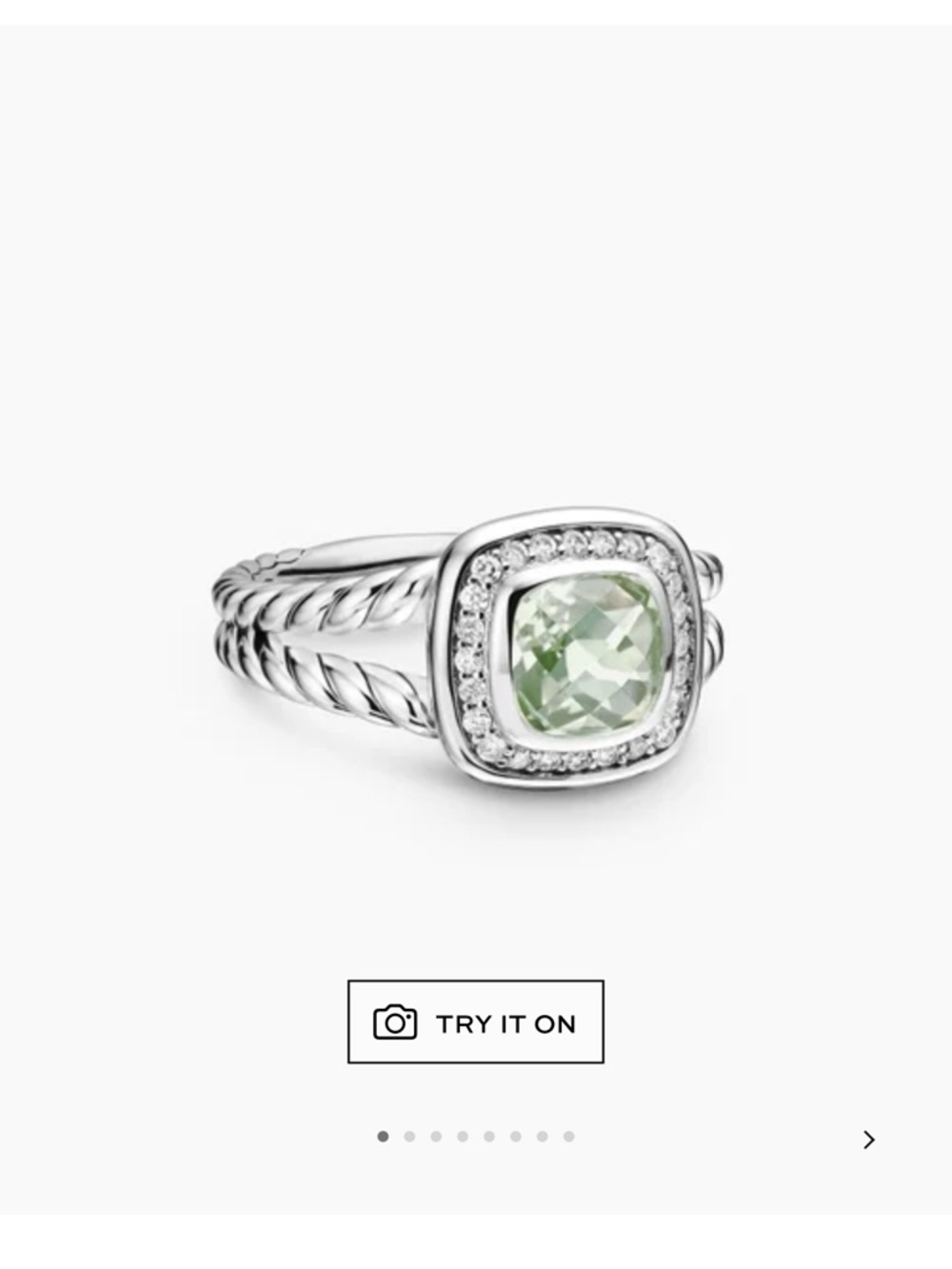 David Yurman Silver Ring with Prasiolite and Diamond Halo